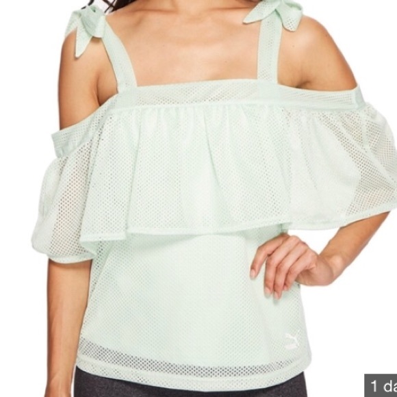 Puma Tops - [Puma] Xtreme Off Shoulder, mint green, mesh top